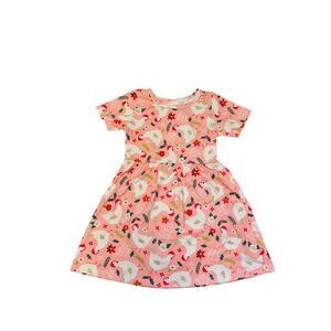 Girls 4T Christmas Chicken Print Short Sleeve Pink Dress